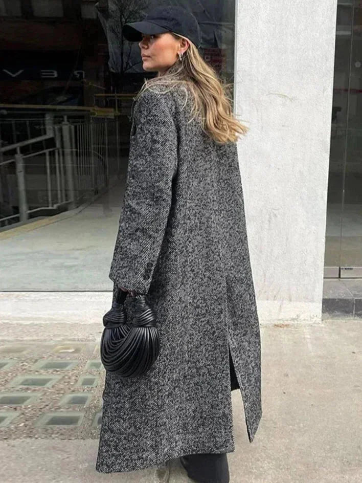 Jade | Manteau Long Femme Laine Chevrons Croisé