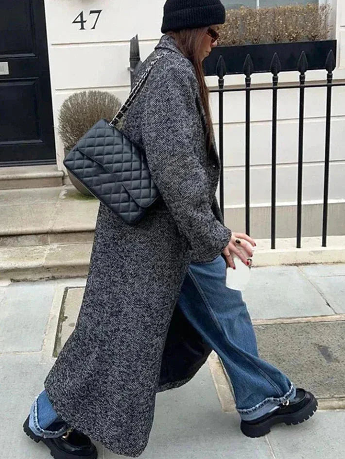 Jade | Manteau Long Femme Laine Chevrons Croisé