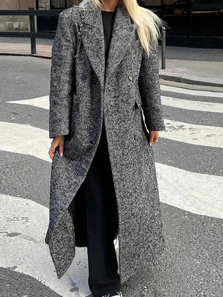 Jade | Manteau Long Femme Laine Chevrons Croisé