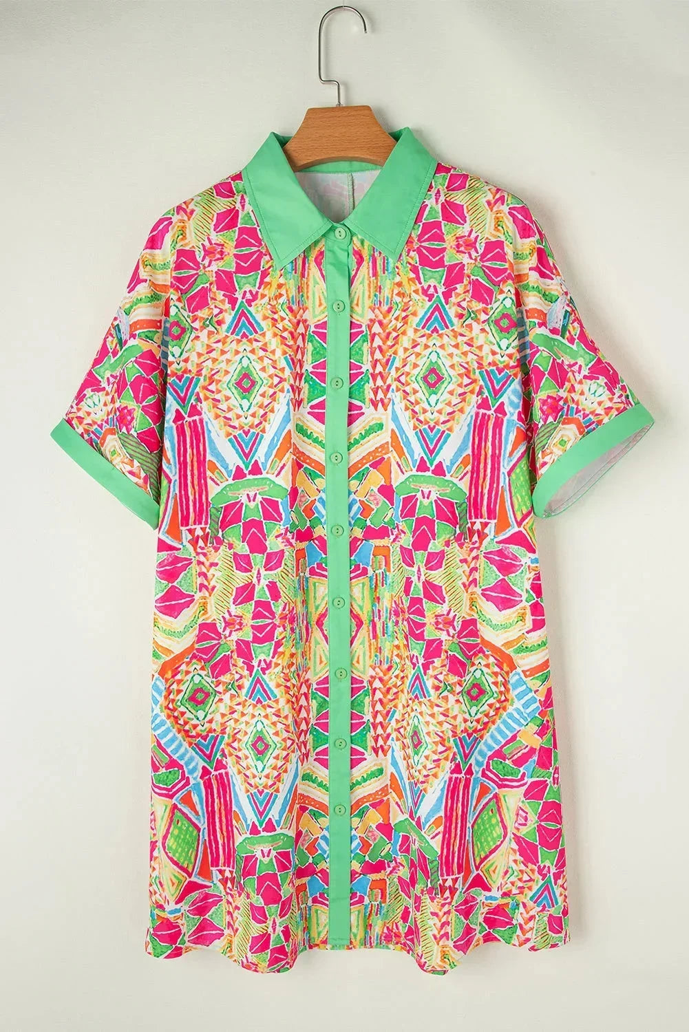 Jade | Robe Chemise Courte Boutonnée Géométrique Femme