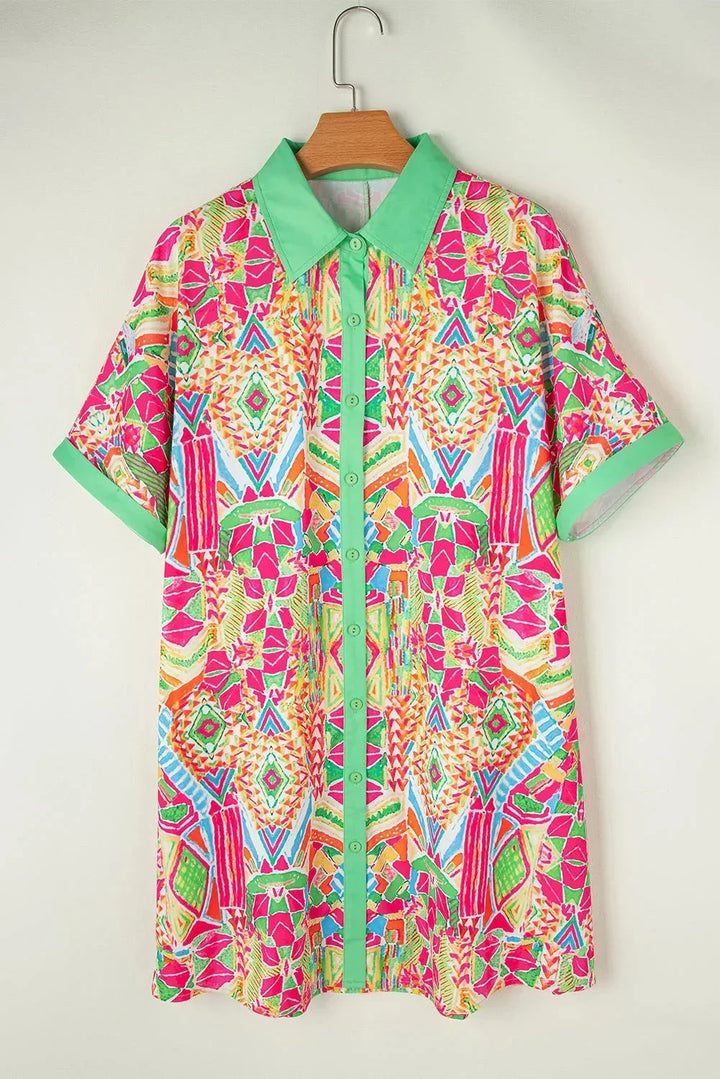 Jade | Robe Chemise Courte Boutonnée Géométrique Femme