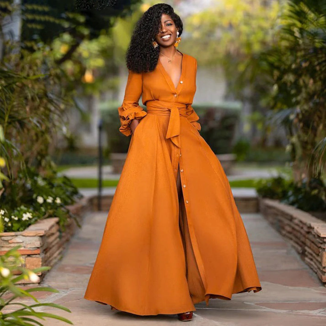 Jade | Robe Femme Maxi Boutonnée Ceinturée