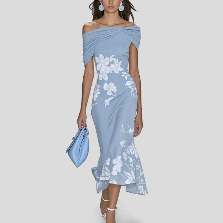 Jade | Robe Midi Fleurie Épaules Dénudées