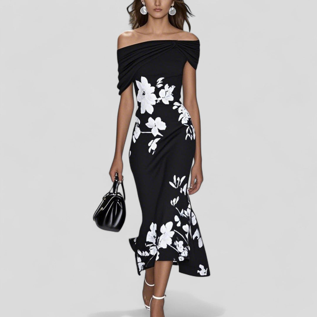 Jade | Robe Midi Fleurie Épaules Dénudées