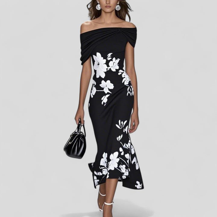 Jade | Robe Midi Fleurie Épaules Dénudées
