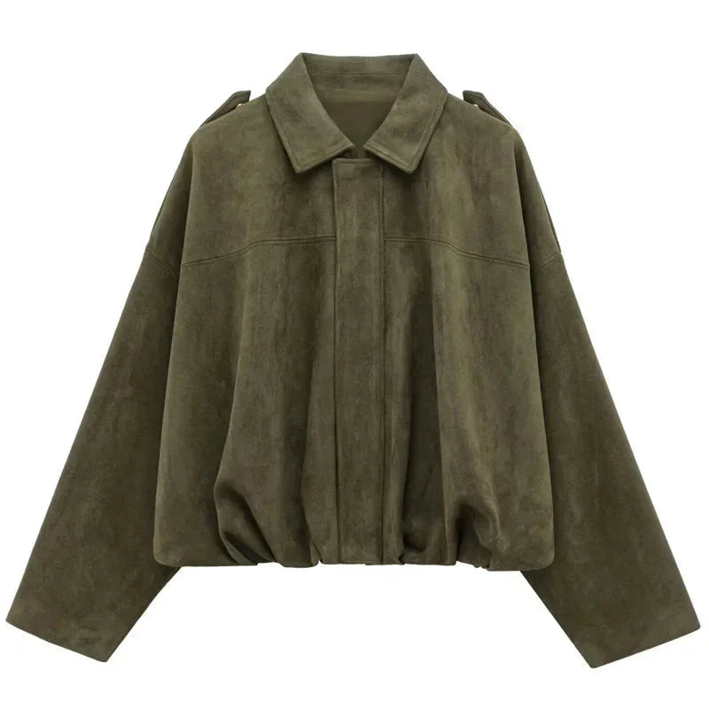 Jessie | Blouson Bomber Noir Oversize Zippé Manches Longues