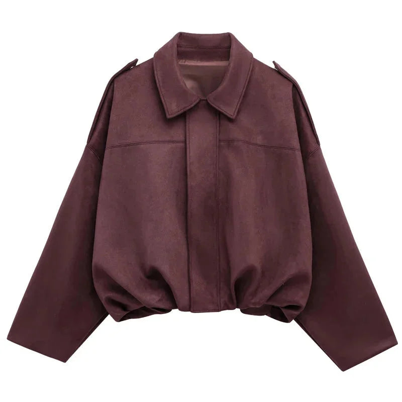 Jessie | Blouson Bomber Noir Oversize Zippé Manches Longues