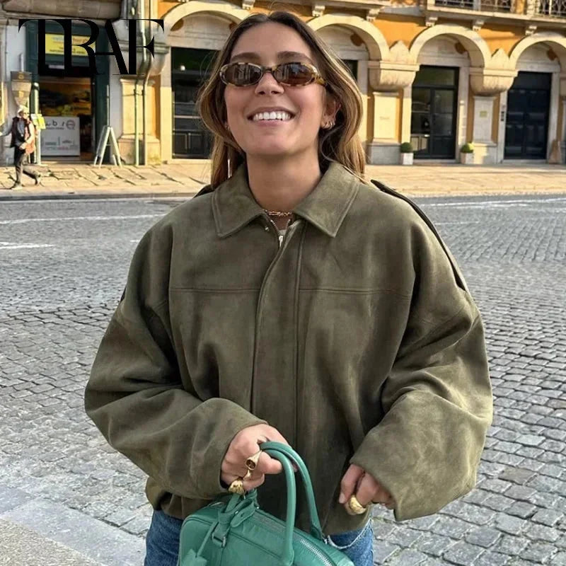 Jessie | Blouson Bomber Noir Oversize Zippé Manches Longues