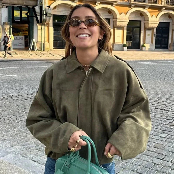 Jessie | Blouson Bomber Noir Oversize Zippé Manches Longues
