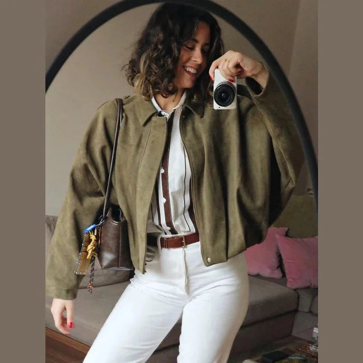 Jessie | Blouson Bomber Noir Oversize Zippé Manches Longues