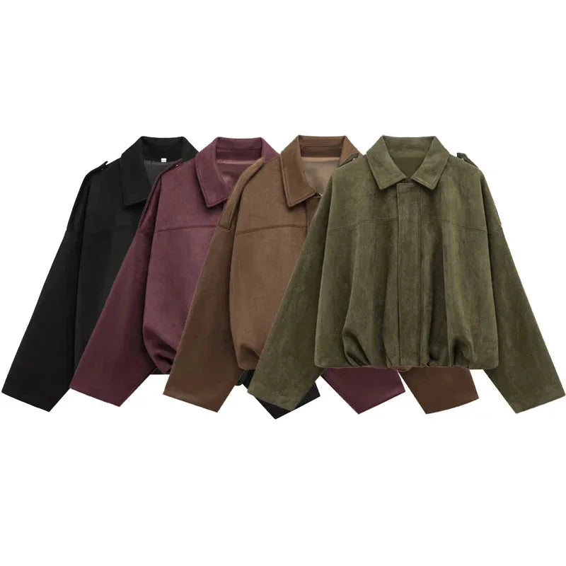 Jessie | Blouson Bomber Noir Oversize Zippé Manches Longues