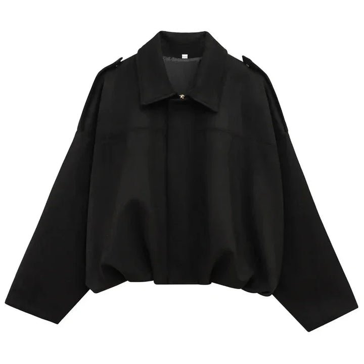 Jessie | Blouson Bomber Noir Oversize Zippé Manches Longues