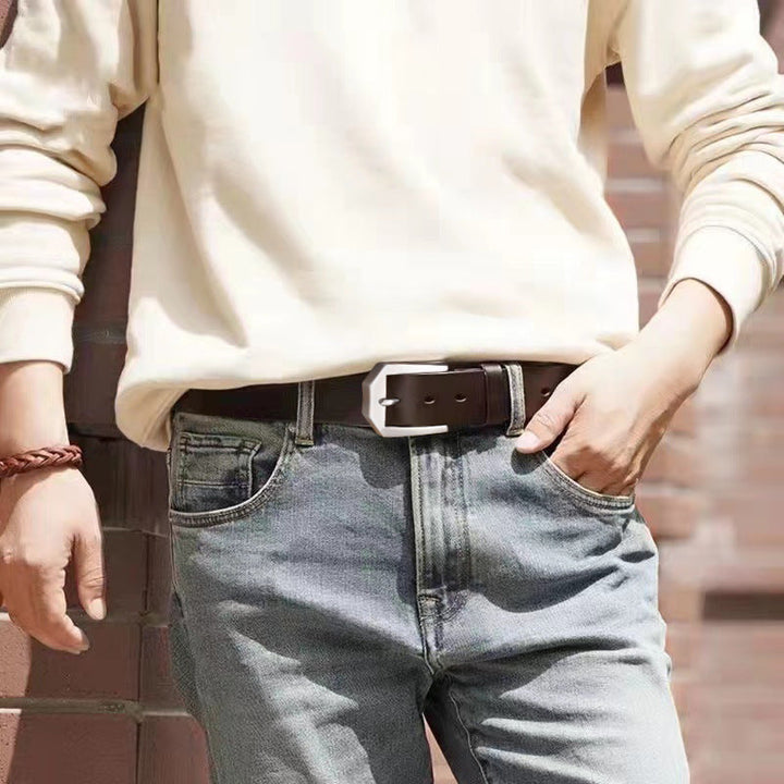 Joël | Ceinture en Cuir Noir à Boucle Rectangulaire