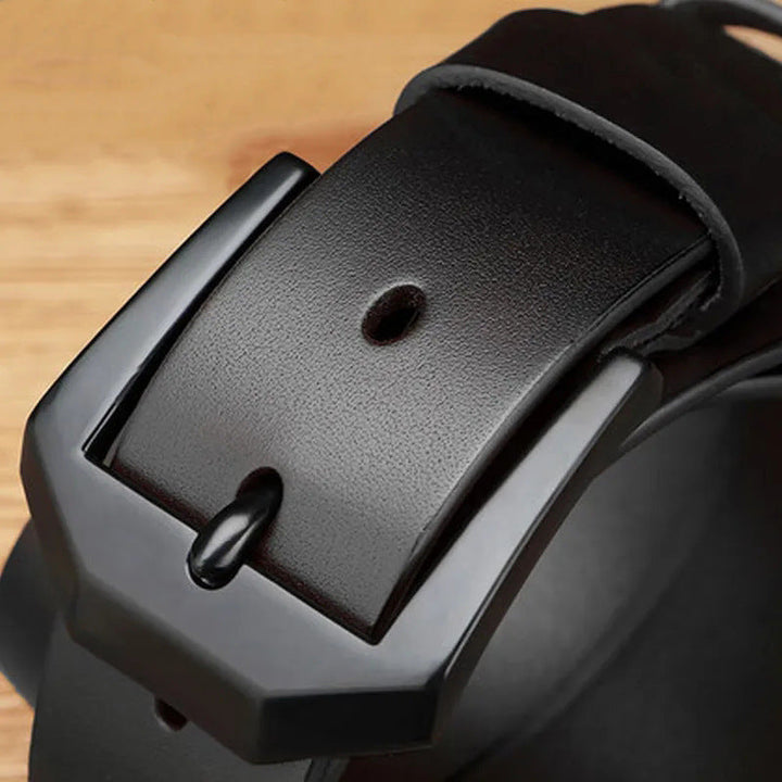 Joël | Ceinture en Cuir Noir à Boucle Rectangulaire