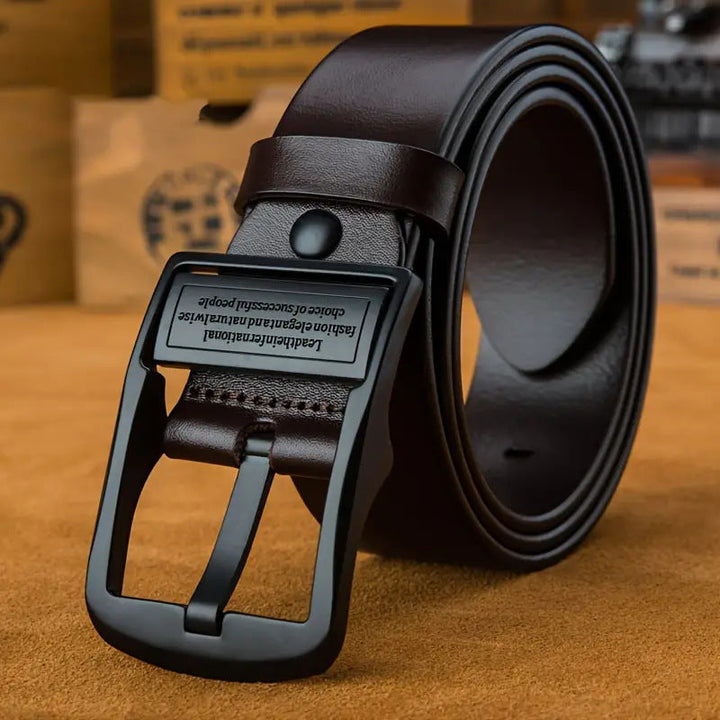 Joël | Ceinture en Cuir Noir à Boucle Rectangulaire
