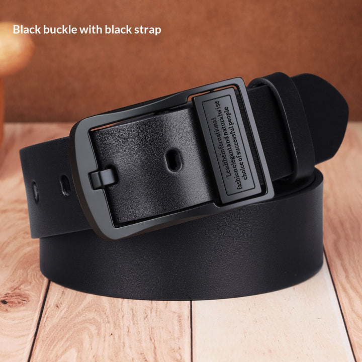 Joël | Ceinture en Cuir Noir à Boucle Rectangulaire