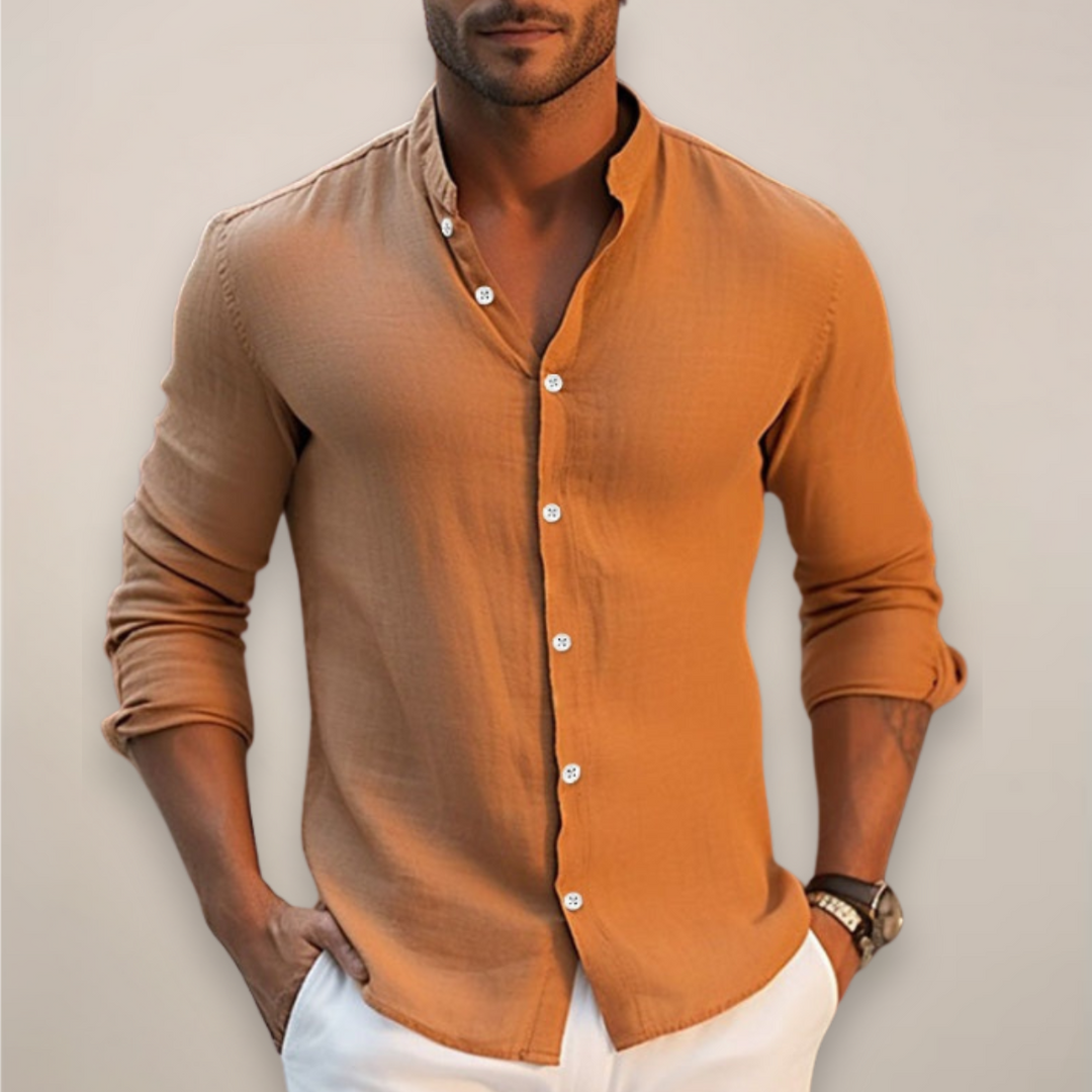 Julien | Chemise Homme Blanche Col Mao Boutonnée