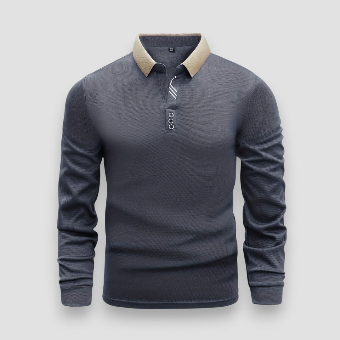 Julien | Polo Homme Manches Longues Maille Gris