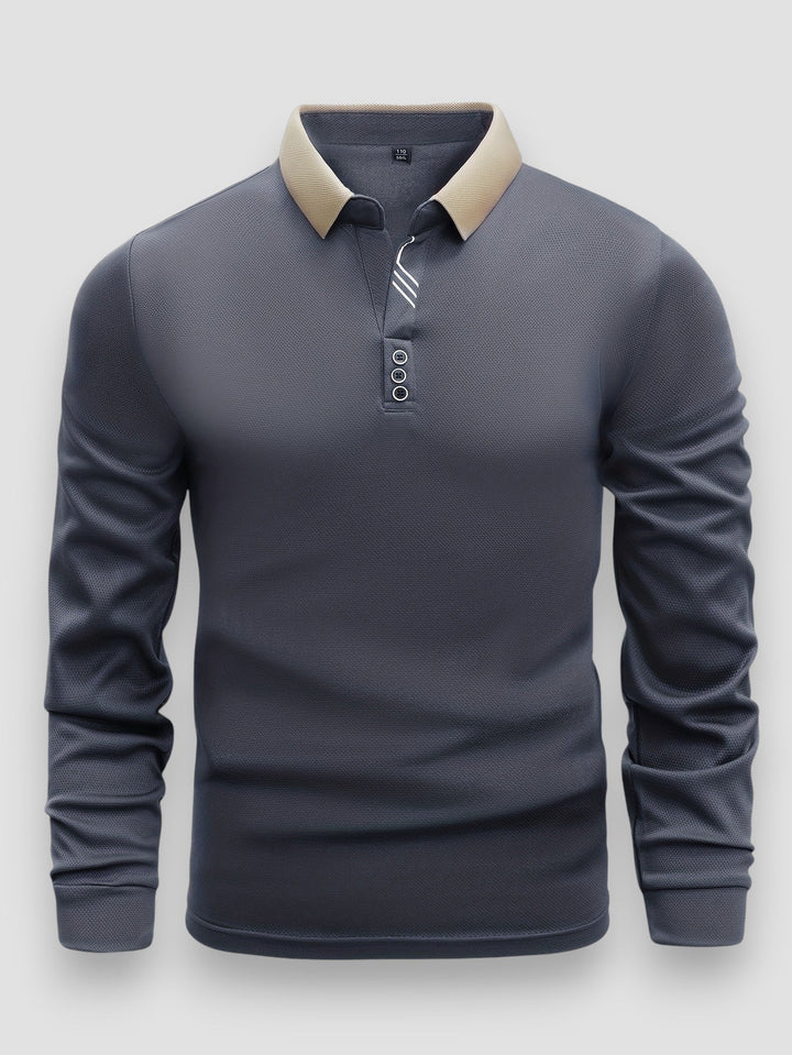 Julien | Polo Homme Manches Longues Maille Gris