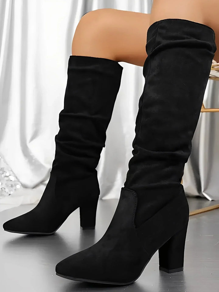 Juliette | Bottes Hautes Femme Daim Beige Talon Carré
