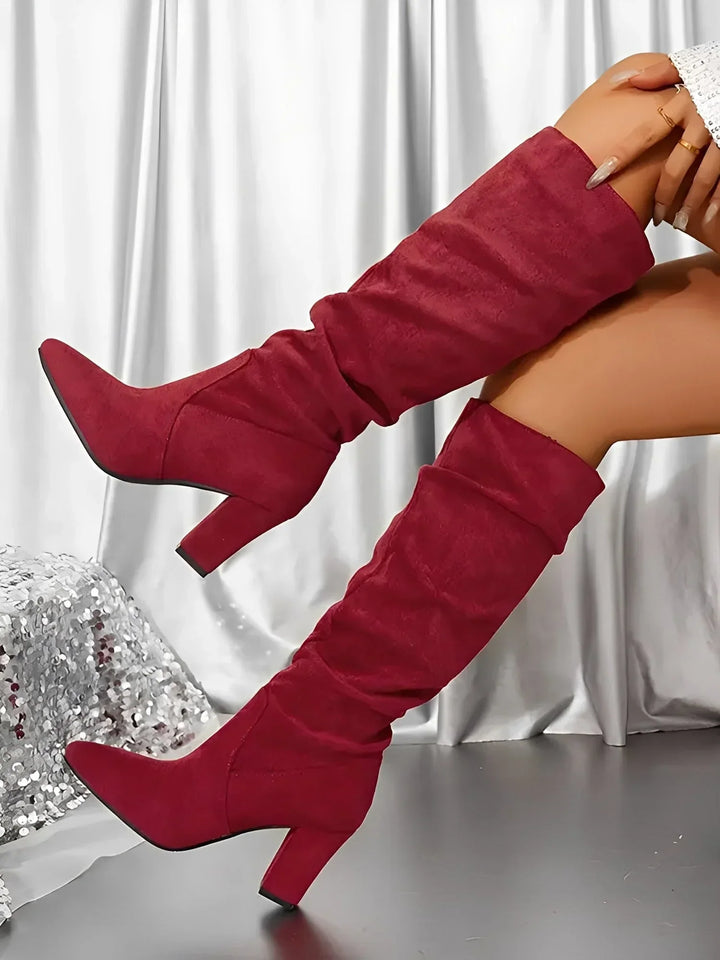 Juliette | Bottes Hautes Femme Daim Beige Talon Carré