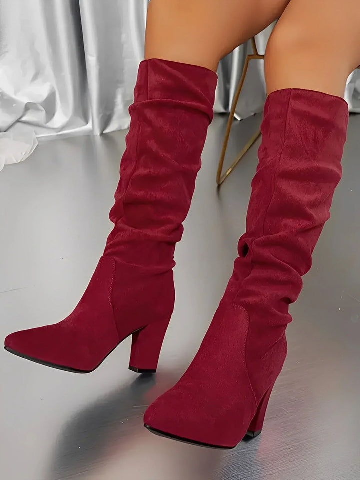 Juliette | Bottes Hautes Femme Daim Beige Talon Carré