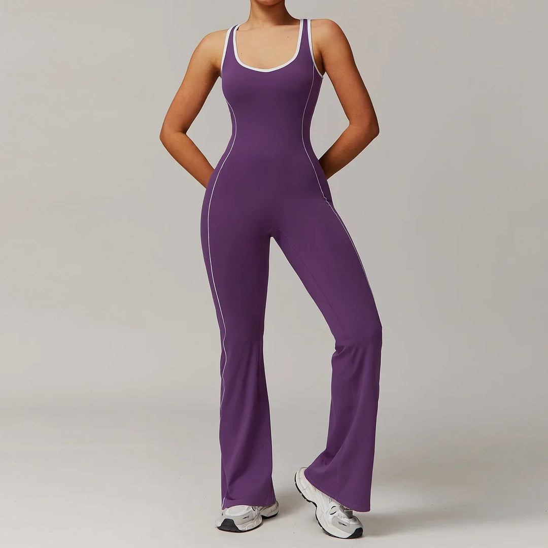 Juliette | Combinaison Femme Rose Sans Manches Jambe Évasée