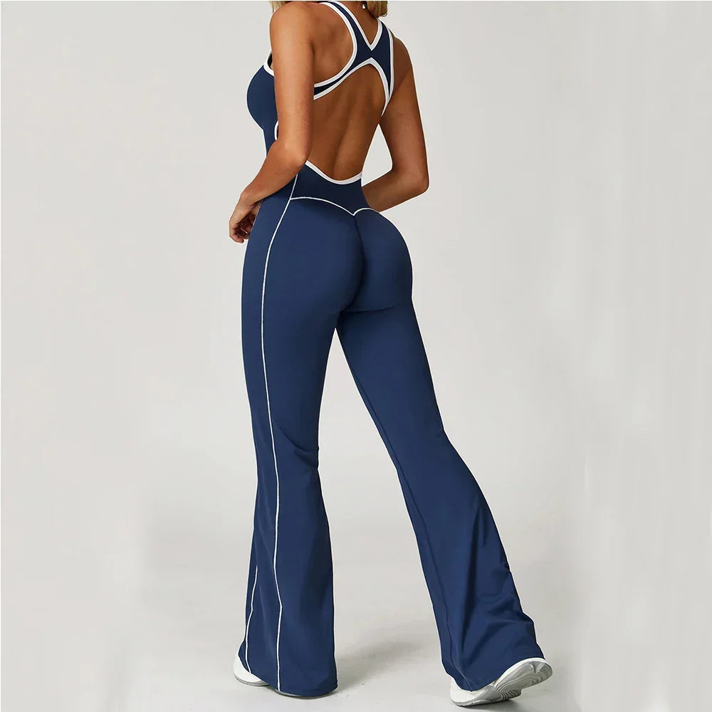 Juliette | Combinaison Femme Rose Sans Manches Jambe Évasée