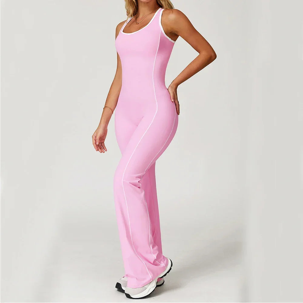 Juliette | Combinaison Femme Rose Sans Manches Jambe Évasée