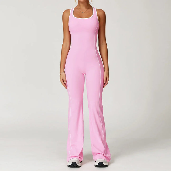 Juliette | Combinaison Femme Rose Sans Manches Jambe Évasée