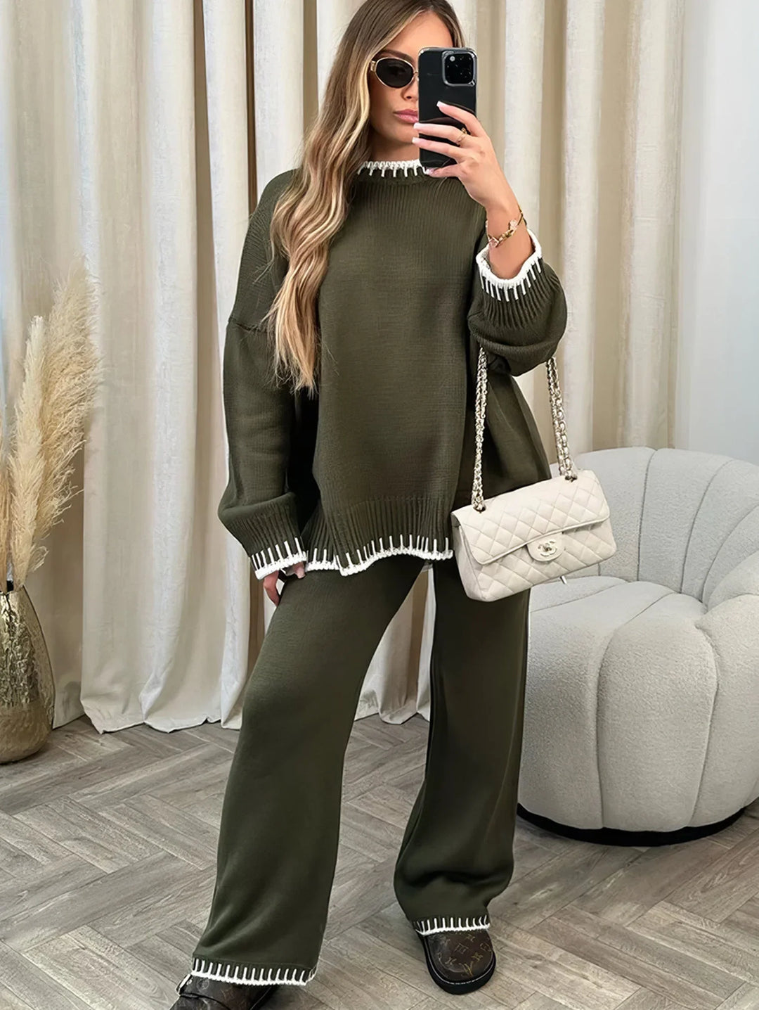 Juliette | Ensemble Loungewear Maille Femme Pantalon Large
