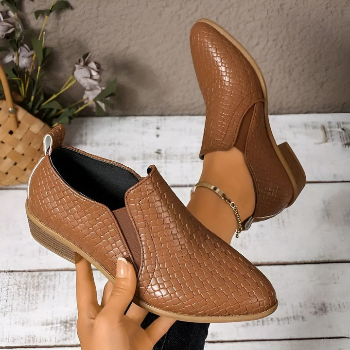 Juliette | Mocassins Femme Cuir Verni Noir à Talon Bloc