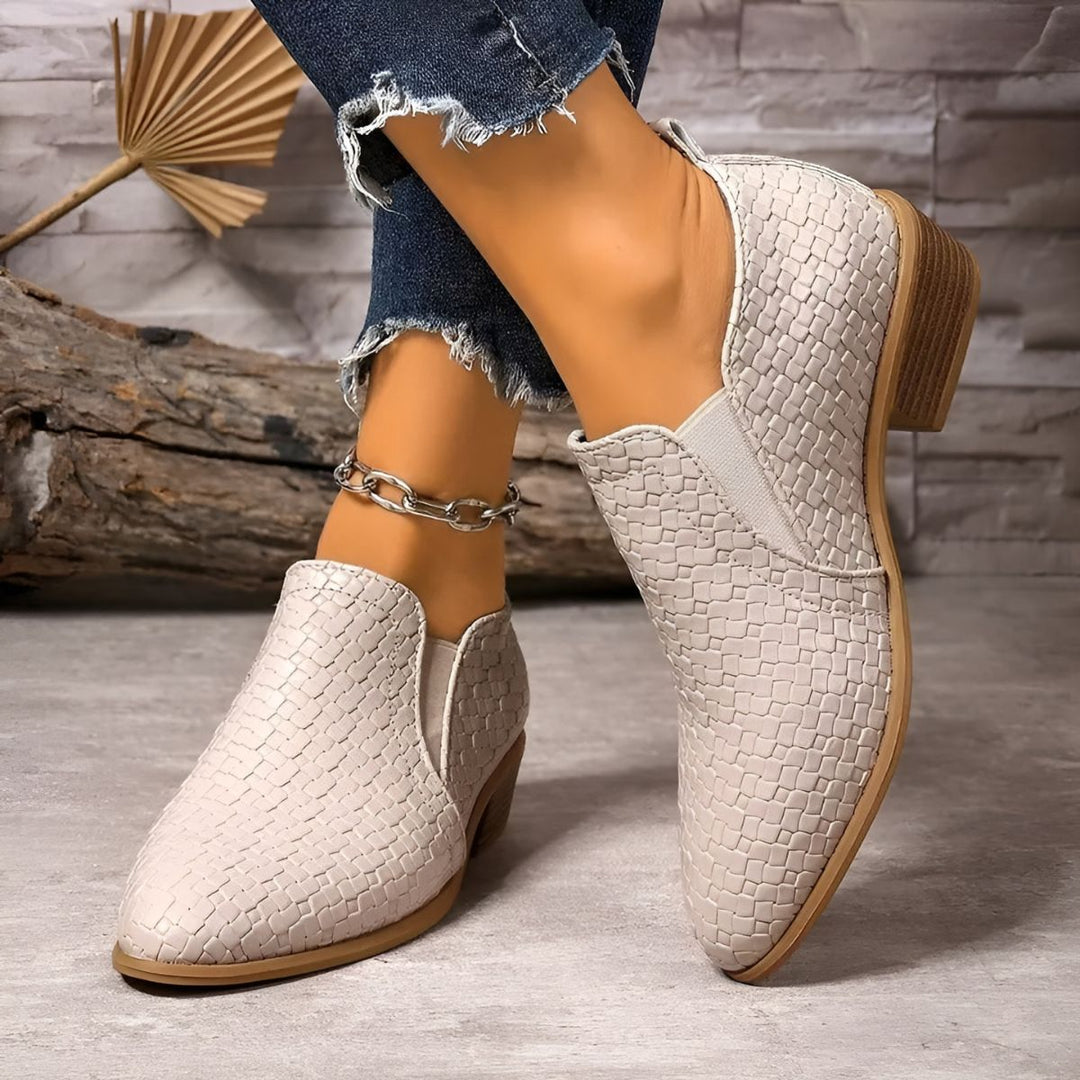 Juliette | Mocassins Femme Cuir Verni Noir à Talon Bloc