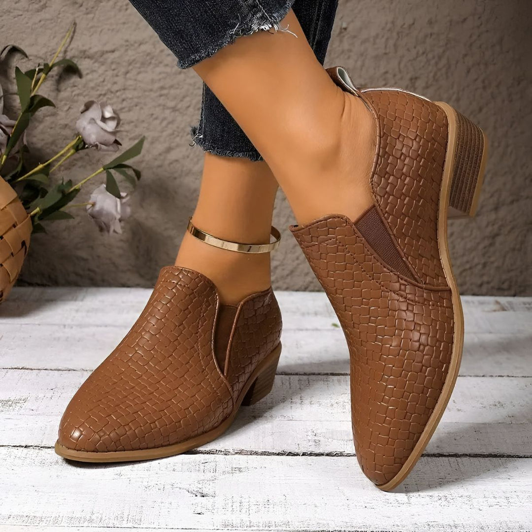Juliette | Mocassins Femme Cuir Verni Noir à Talon Bloc