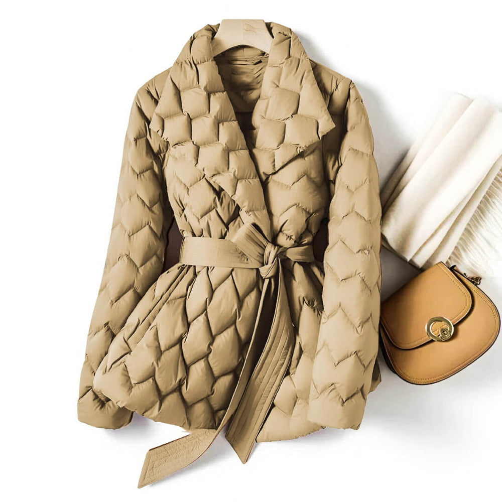 Céline | Veste en Doudoune Ceinturée Quiltée Col Revers Longue Femme