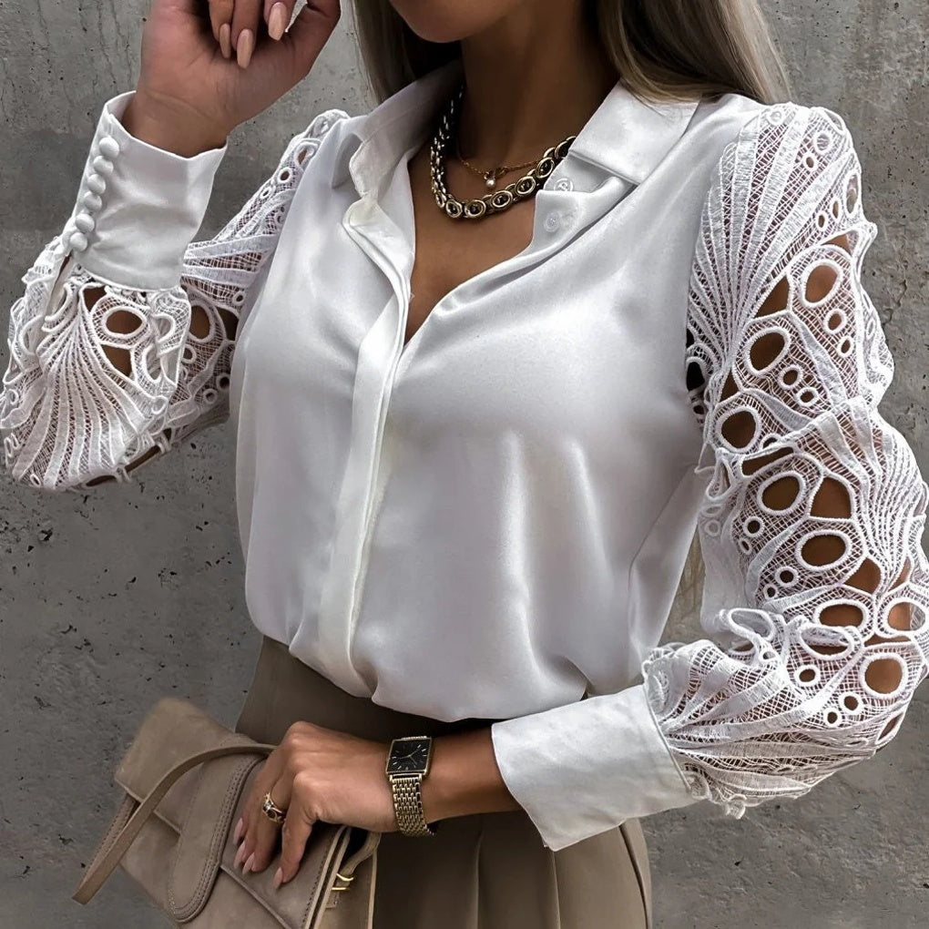 Laura | Blouse Noire Femme Manches Longues Dentelle