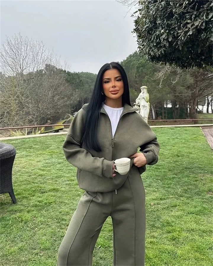 Laura | Ensemble Jogging Femme Quarter-Zip Pantalon Large