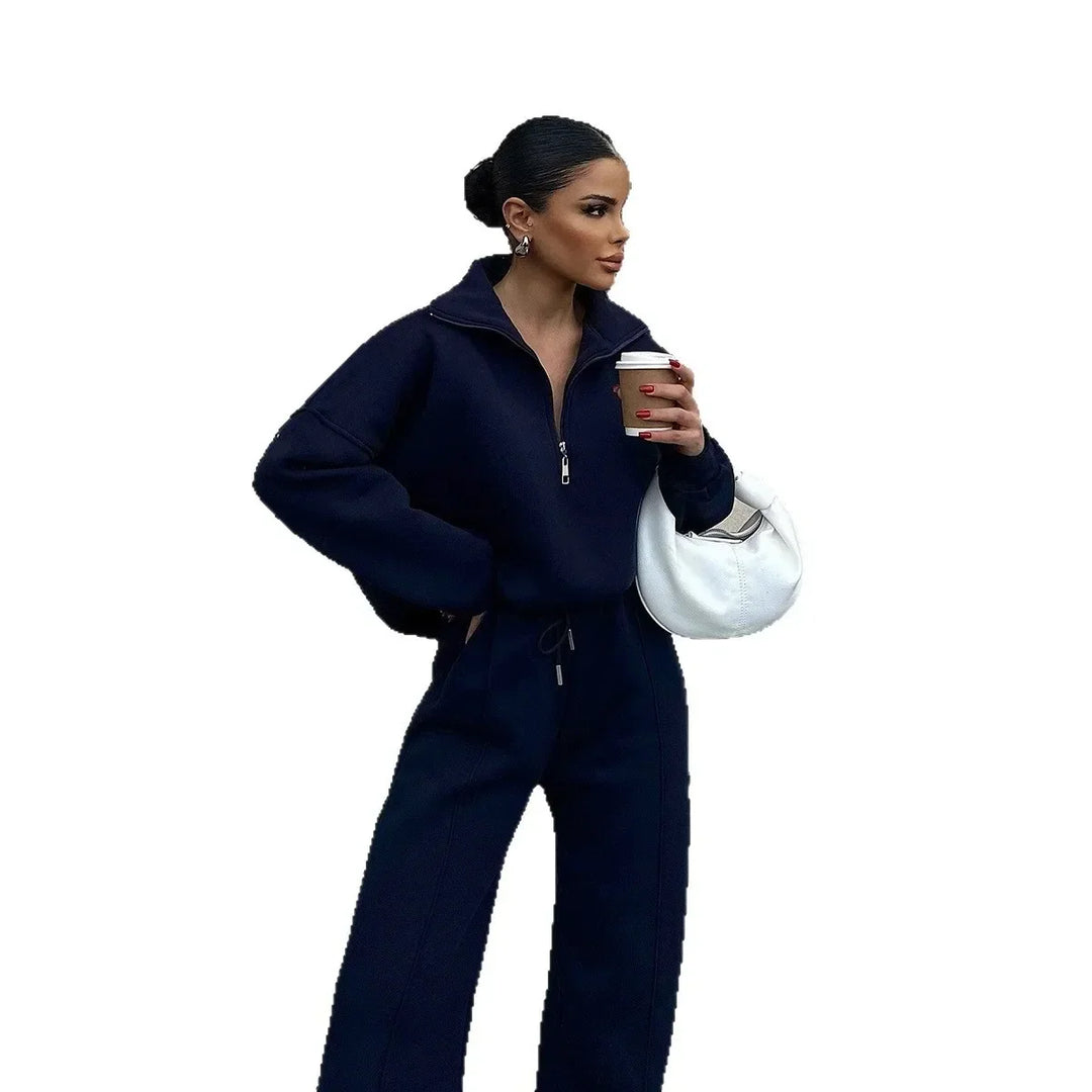 Laura | Ensemble Jogging Femme Quarter-Zip Pantalon Large