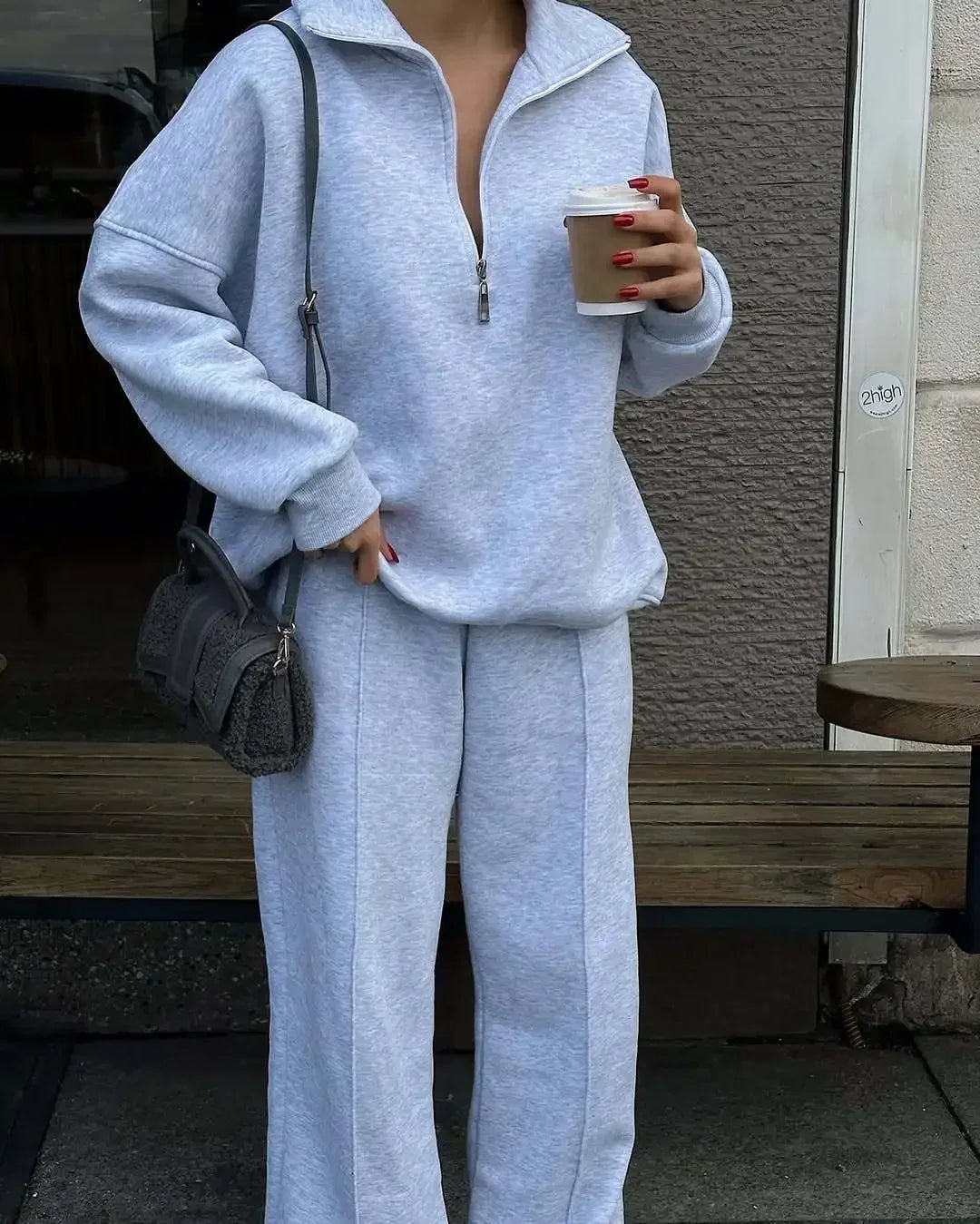 Laura | Ensemble Jogging Femme Quarter-Zip Pantalon Large