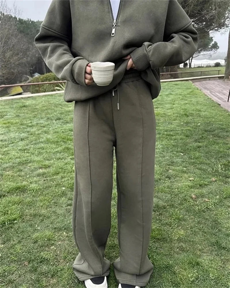 Laura | Ensemble Jogging Femme Quarter-Zip Pantalon Large