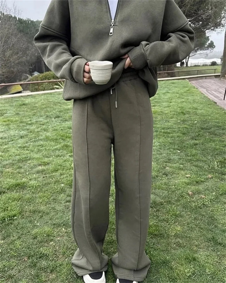 Laura | Ensemble Jogging Femme Quarter-Zip Pantalon Large