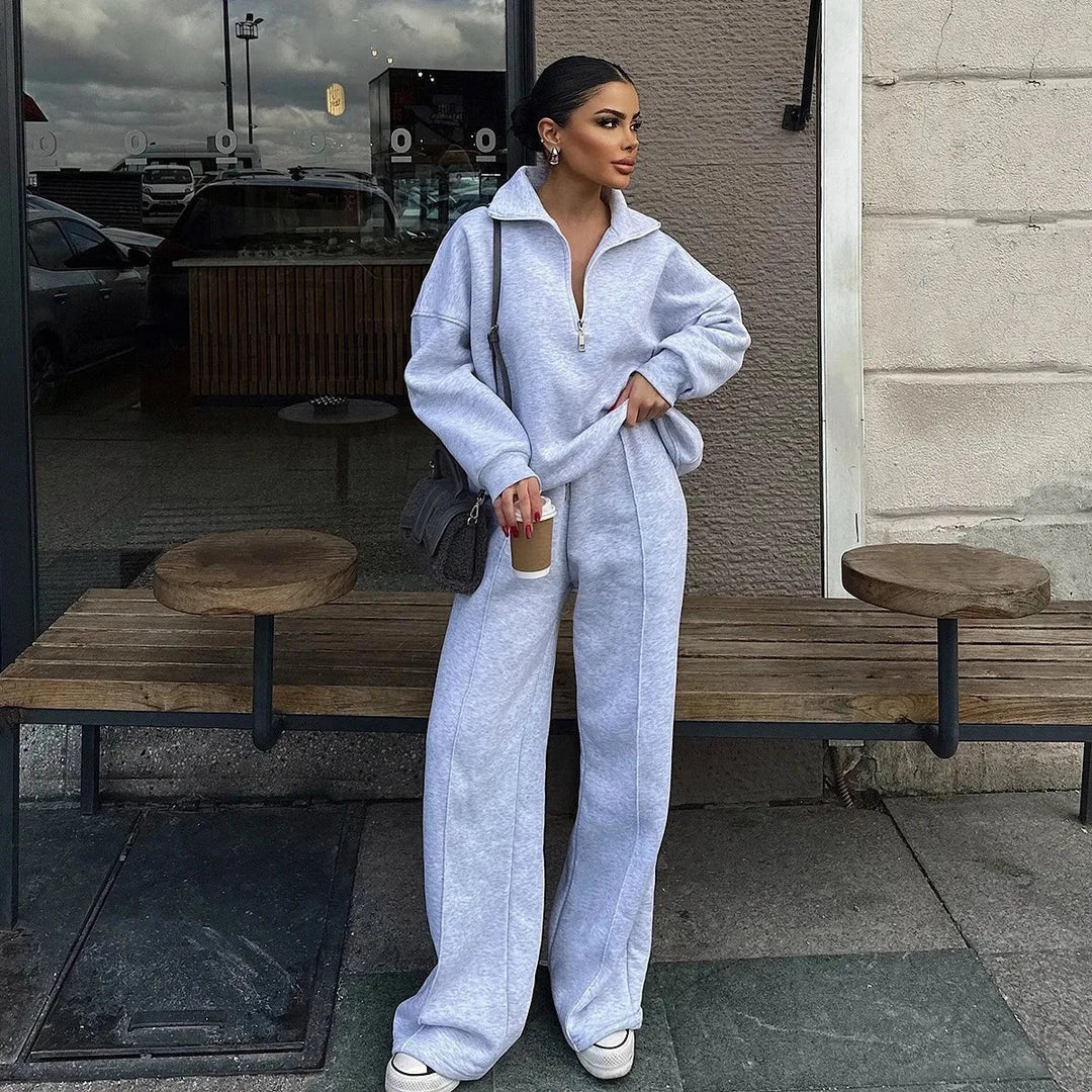 Laura | Ensemble Jogging Femme Quarter-Zip Pantalon Large