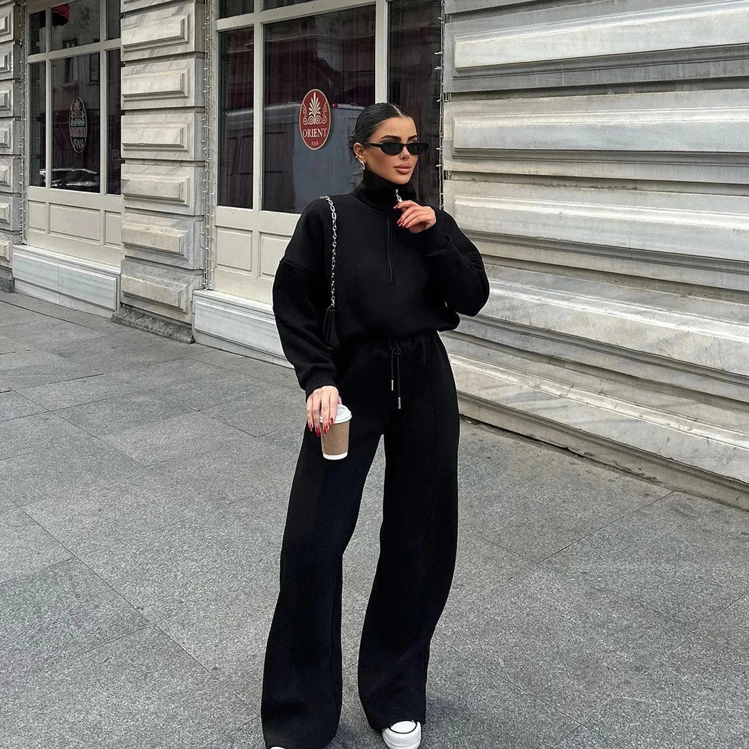 Laura | Ensemble Jogging Femme Quarter-Zip Pantalon Large