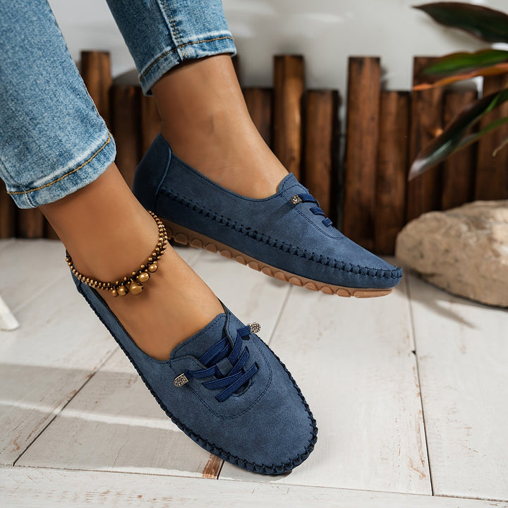 Laura | Mocassin Femme Suédé Lacets Plat
