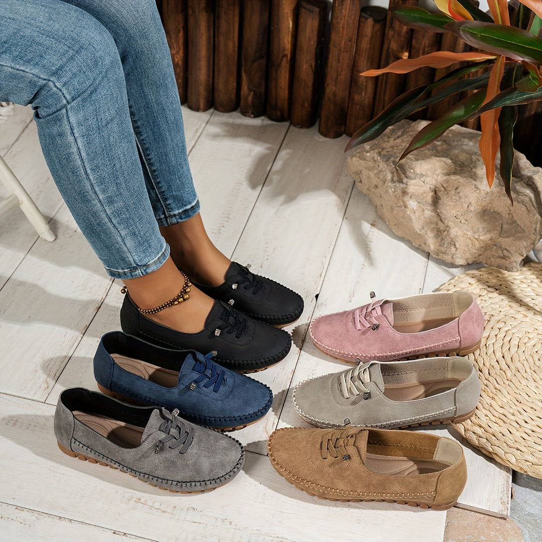 Laura | Mocassin Femme Suédé Lacets Plat