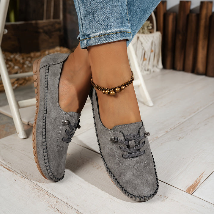Laura | Mocassin Femme Suédé Lacets Plat