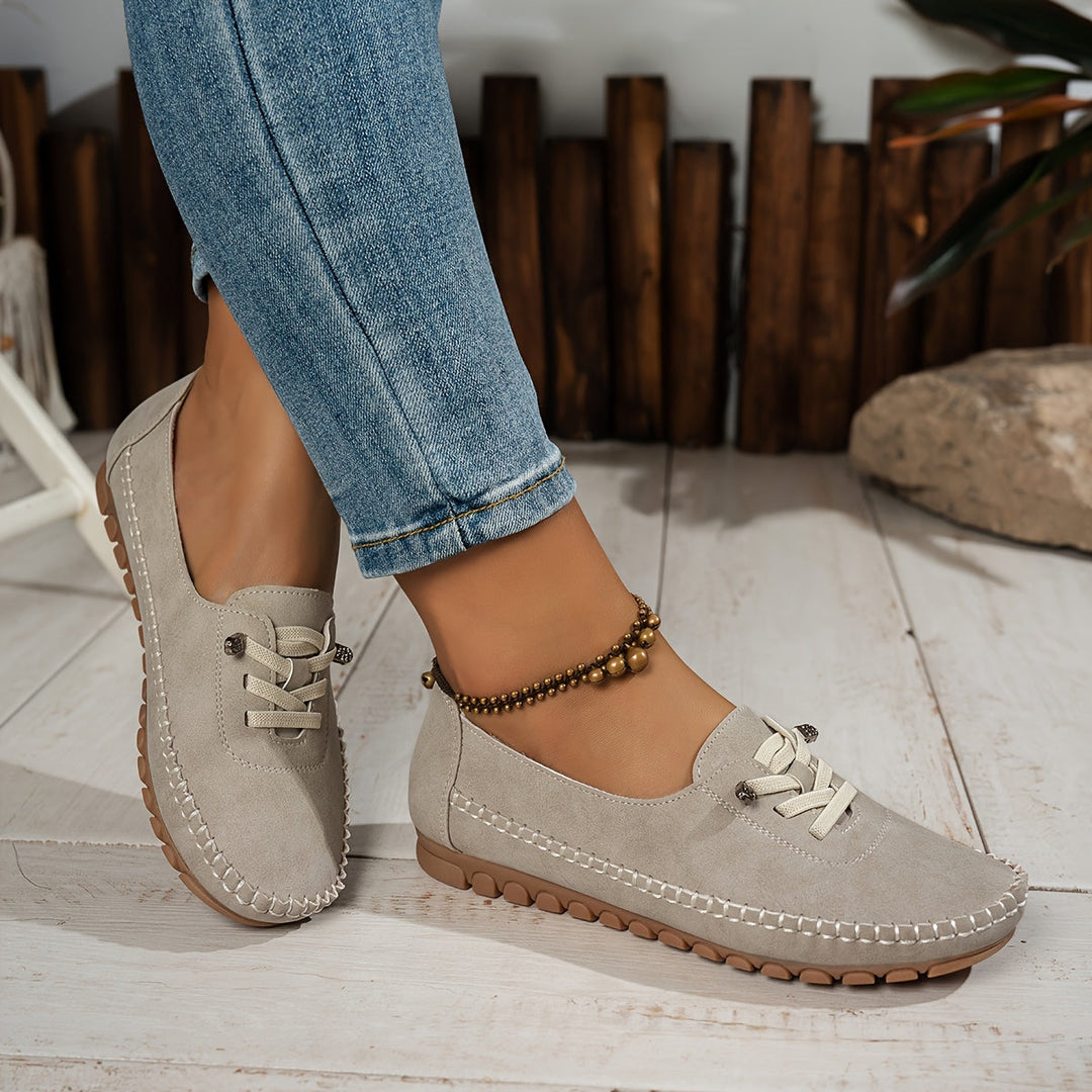 Laura | Mocassin Femme Suédé Lacets Plat