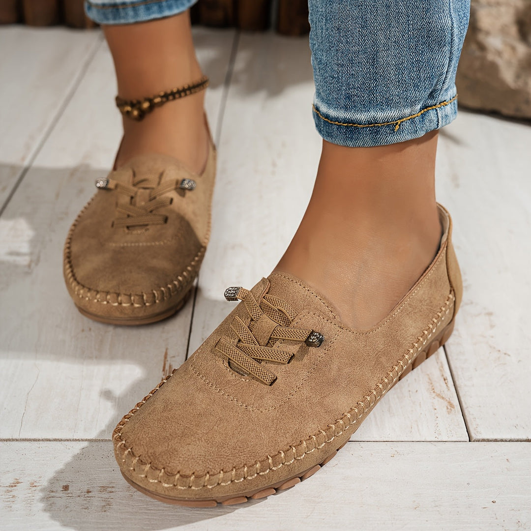 Laura | Mocassin Femme Suédé Lacets Plat