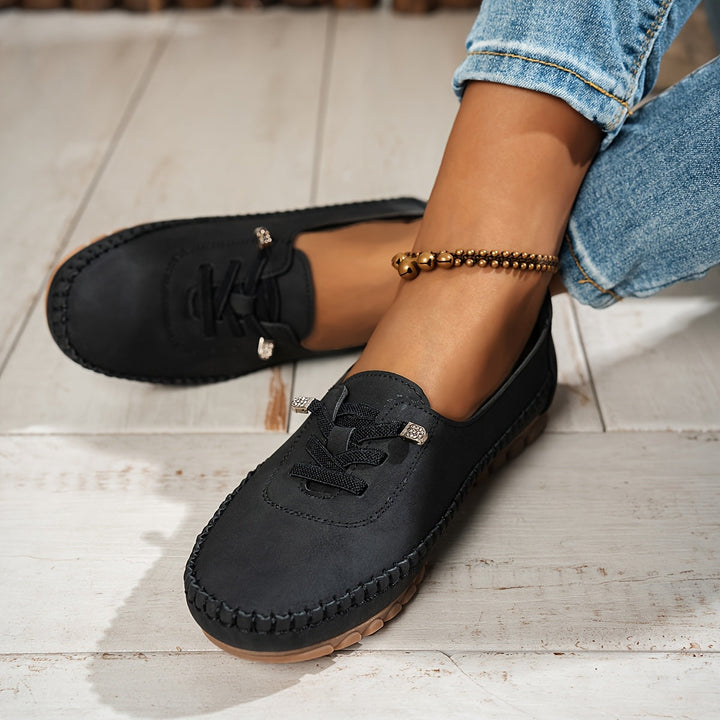 Laura | Mocassin Femme Suédé Lacets Plat