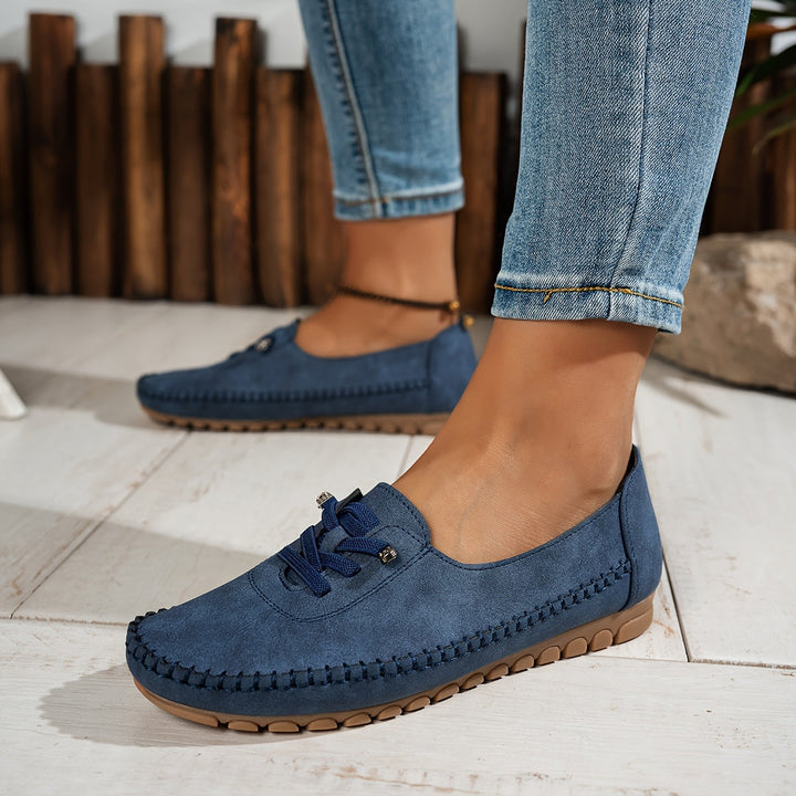 Laura | Mocassin Femme Suédé Lacets Plat